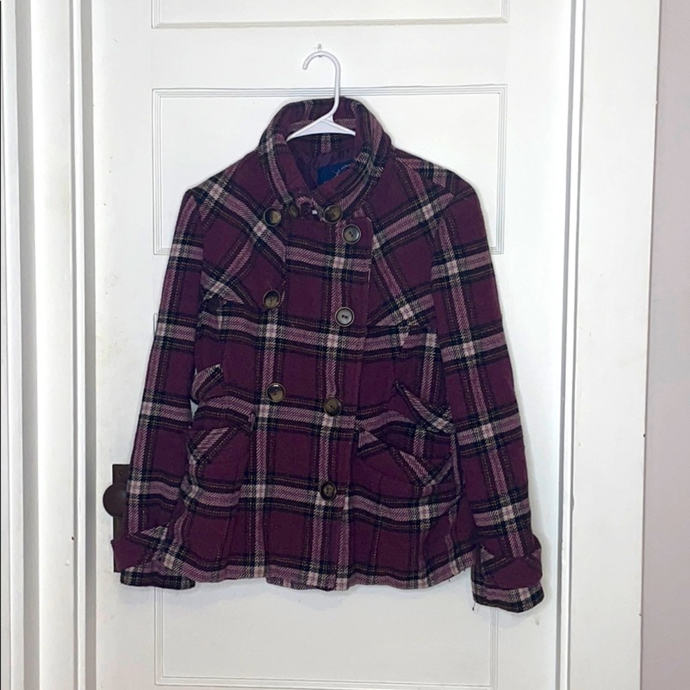 Purple Plaid Pea Coat